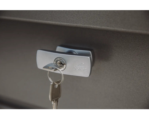 Blick auf ein Schloss mit Schlüssel im Türgriff der Marke Biohort