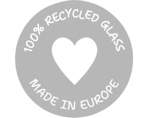 Siegel: 100 Prozent recyceltes Glas, hergestellt in Europa