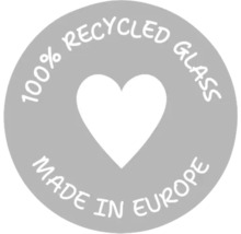 Symbole : 100 pour cent de verre recyclé, fabriqué en Europe