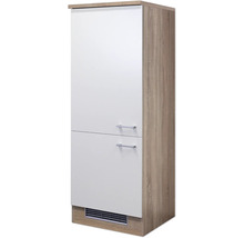 Armoire haute avec deux portes et poignées aspect bois