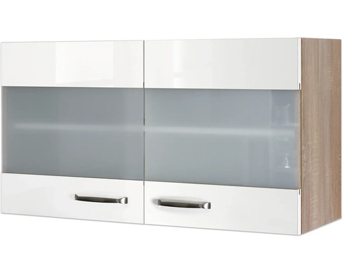 Küchenhängeschrank mit zwei Türen, zwei Schubladen und Griffen