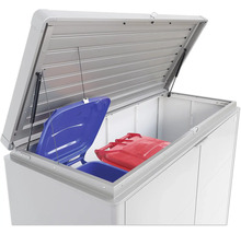 Box pour poubelles avec couvercle ouvert et deux poubelles
