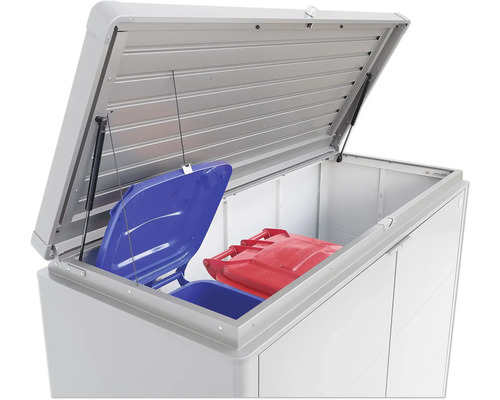 Box pour poubelles avec couvercle ouvert et deux poubelles