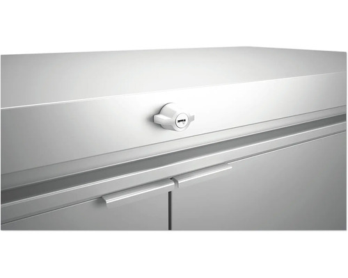 Detailaufnahme eines abschließbaren Schranks mit Griffen