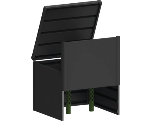 Geöffnete Aufbewahrungsbox für den Aussenbereich