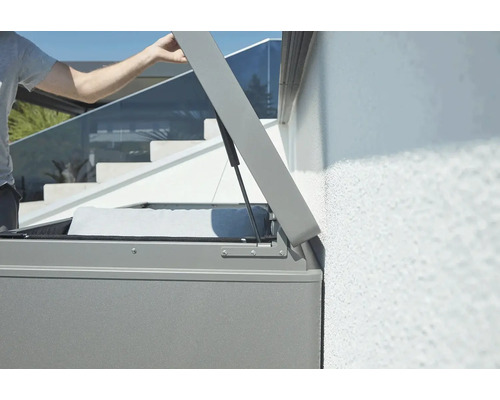 Coffre de rangement extérieur ouvert pour coussins de meubles de jardin