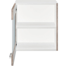 Armoire murale blanche ouverte avec deux étagères pour salle de bains