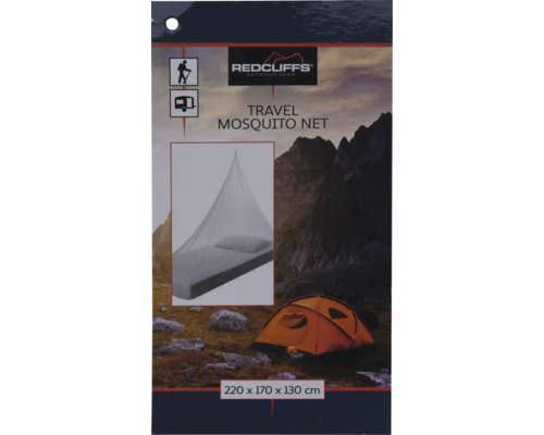 Logo RedCliffs. Moustiquaire de voyage de dimensions 220 x 170 x 130 cm.