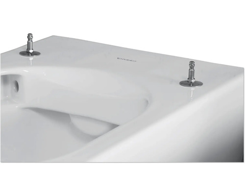 Vue détaillée d''un lavabo Duravit blanc avec raccord de robinetterie