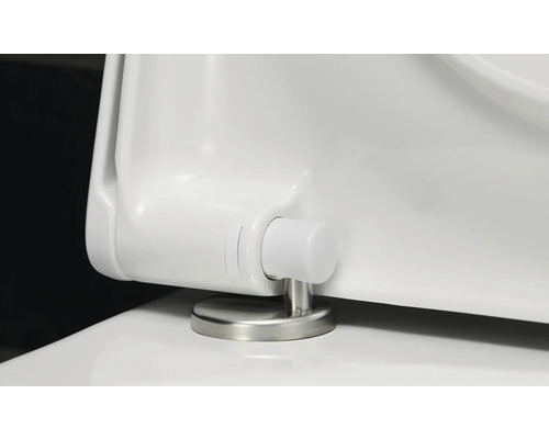 Vue détaillée d'un siège de WC avec charnière en acier inoxydable
