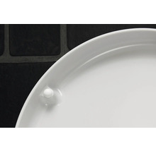 Gros plan d'une soucoupe de pot de fleurs blanche en plastique