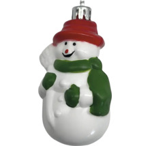 Boule de Noël bonhomme de neige avec chapeau rouge et écharpe verte