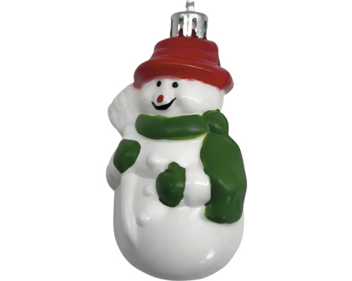 Boule de Noël bonhomme de neige avec chapeau rouge et écharpe verte