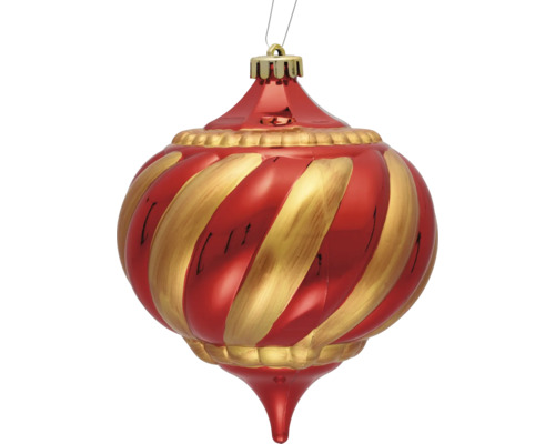 Rote Christbaumkugel mit goldenen Streifen
