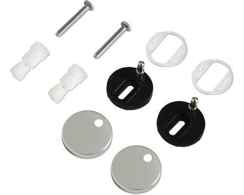 Kit de fixation pour sièges de WC, comprenant vis, chevilles et caches