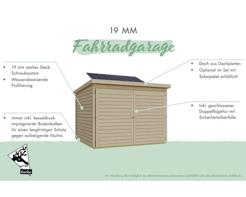 Fahrradgarage mit Doppeltür und Solarpanel auf dem Dach