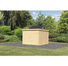 Holzgartenhaus mit Solaranlage im Aussenbereich