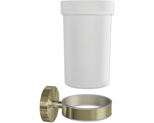 Support mural pour brosse à dents avec récipient blanc et support doré