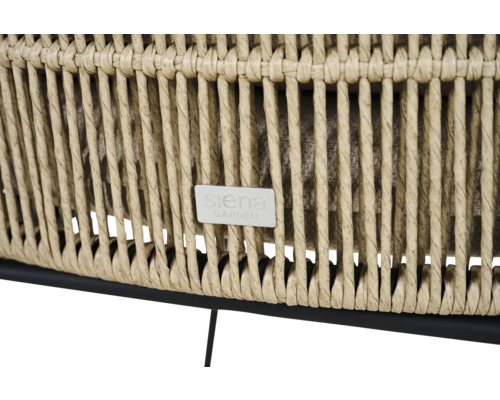 Detailansicht eines Gartenmöbels mit Flechtmuster und Siena Garden Logo