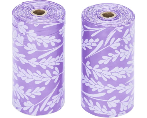 Zwei Rollen Hundekotbeutel mit floralem Muster