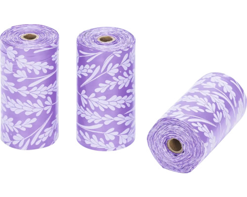 Drei Rollen Hundekotbeutel mit Blumenmuster