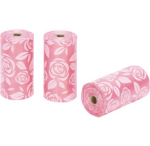 Drei Rollen Hundekotbeutel mit Rosenmuster