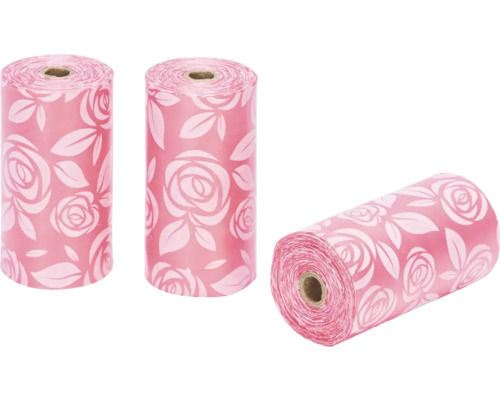 Drei Rollen Hundekotbeutel mit Rosenmuster
