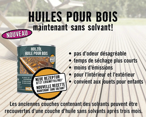 Huile pour bois sans solvant pour l''intérieur et l''extérieur