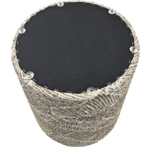 Gepolsterter Hocker mit gemustertem Stoffbezug und Schrauben