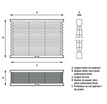Schéma technique d''un store plissé avec dimensions.