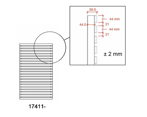 Dessin technique d''une clôture à lamelles avec dimensions
