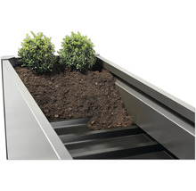 Jardinière surélevée en métal avec terre et plantes