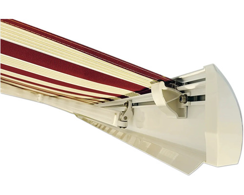 Markise mit rot-beigen Streifen