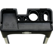 Ablageschale für eine Trittleiter mit Fächern für Werkzeuge und einer maximalen Traglast von 5 Kilogramm