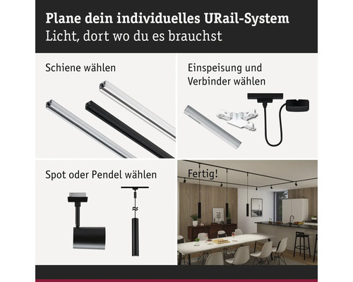 URail System Aufbauanleitung zur individuellen Planung von Schienen, Einspeisung, Verbinder, Spots und Pendel