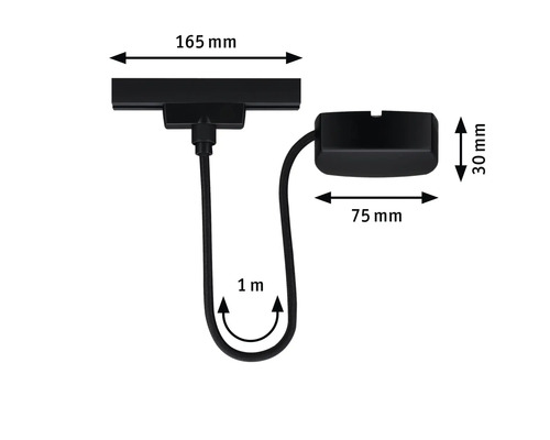 Abmessungen einer Hängeleuchte: 165 mm breit, 75 mm tief, 30 mm hoch, Kabellänge 1 Meter