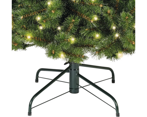 Vue détaillée d'un sapin de Noël avec éclairage et support pour sapin de Noël