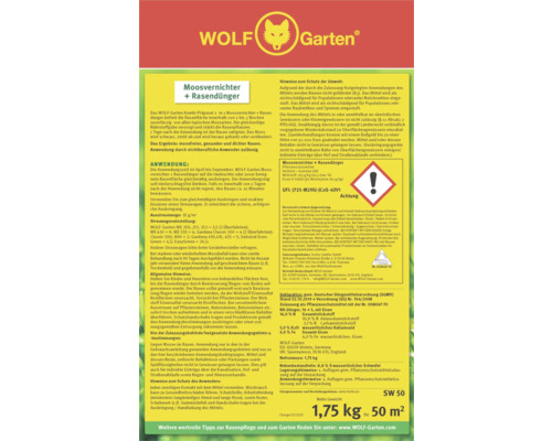 Wolf Garten Moosvernichter plus Rasendünger Produktverpackung