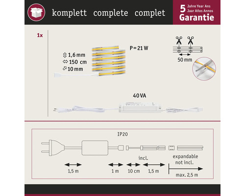Kit complet de bandeau lumineux LED avec détails techniques et garantie de cinq ans