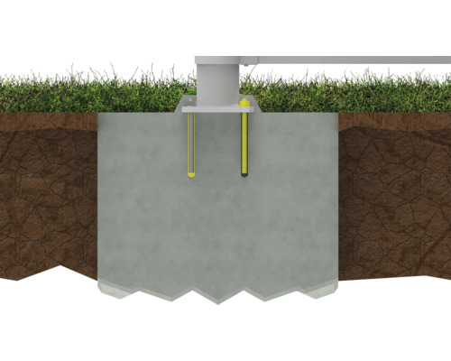 Illustration eines Fundaments mit Erdanker für den Gartenhausbau