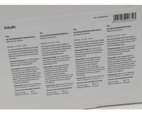 Informationen zu Dr. Bassleer Biofish Food Regular L, Chlorella L, Garlic L und Acai L Fischfutter
