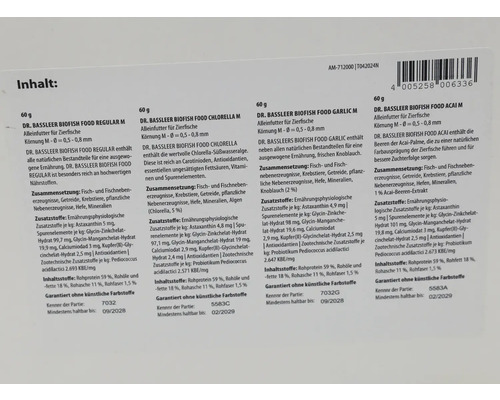 Informationen zu Dr. Bassleer Biofish Food für Zierfische mit verschiedenen Inhaltsstoffen