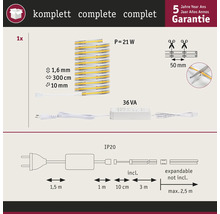 Komplettes LED-Streifen Set mit den Spezifikationen und der fünf Jahres Garantie