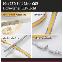 MaxLED Full-Line COB LED-Band Eigenschaften: rückseitiges Klebeband, 480 LEDs pro Meter, kürzbar alle fünf Zentimeter, leicht zu verbinden