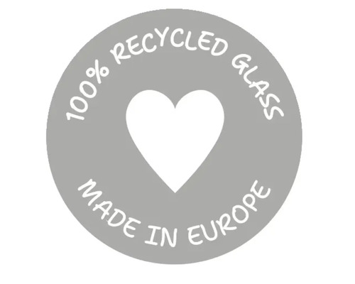 Siegel: 100 Prozent Recyclingglas, hergestellt in Europa