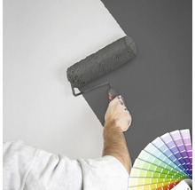 "Eine Person streicht eine Wand mit einer Farbrolle