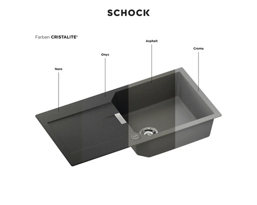 Évier Schock en Cristalite dans les couleurs Nero, Onyx, Asphalt et Croma