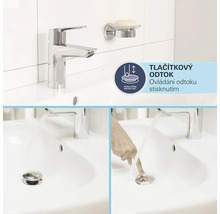Waschbecken mit Armatur, Seifenschale und Push-Open Ablaufgarnitur