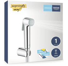 Grohe Logo. Dusch-WC-Brause im Karton mit Installationshinweisen.