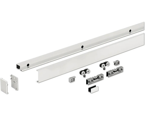 Kit de ferrures pour porte coulissante avec rail de roulement, cache et accessoires